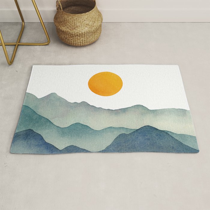Mountain Range Silhouette - Blue & Yellow Rug Gallery Image 1
