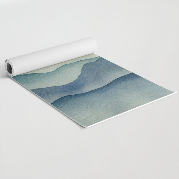 Mountain Range Silhouette - Blue & Yellow Yoga Mat Gallery Image 2