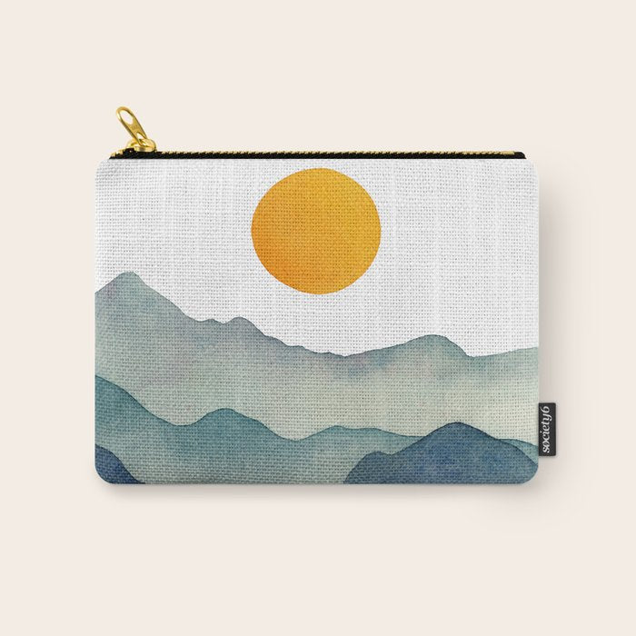 Mountain Range Silhouette - Blue & Yellow Carry All Pouch Gallery Image 1