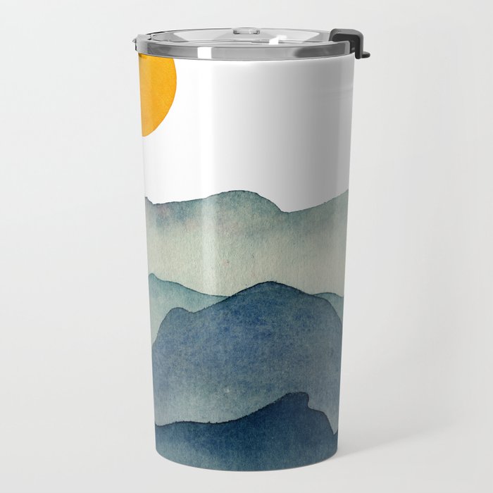 Mountain Range Silhouette - Blue & Yellow Travel Mug Gallery Image 2