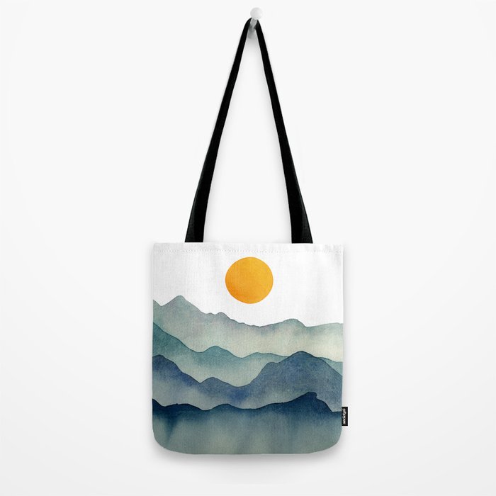 Mountain Range Silhouette - Blue & Yellow Tote Bag Gallery Image 2