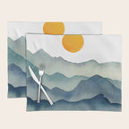 Mountain Range Silhouette - Blue & Yellow Placemat Gallery Image 1