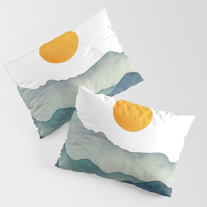 Mountain Range Silhouette - Blue & Yellow Pillow Sham Gallery Image 3