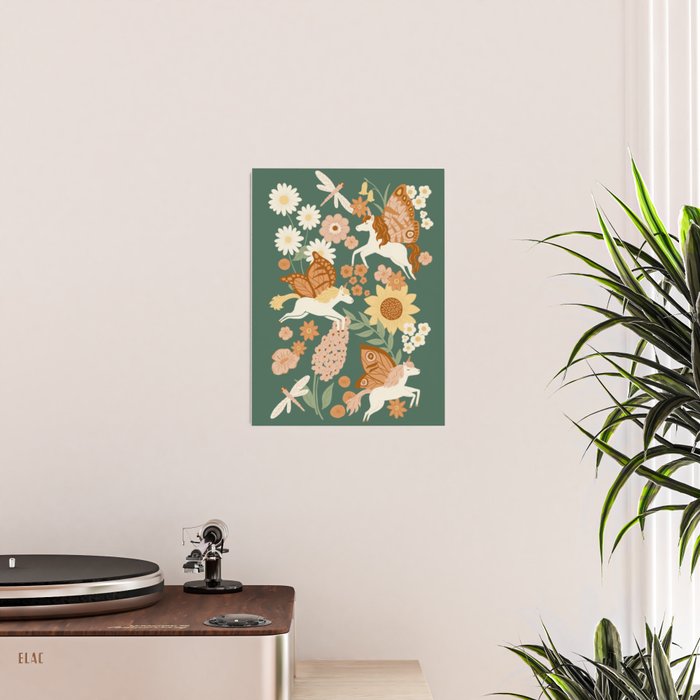 Butterfly Unicorns Frolicking in the Garden - Dark Poster Gallery Image 2