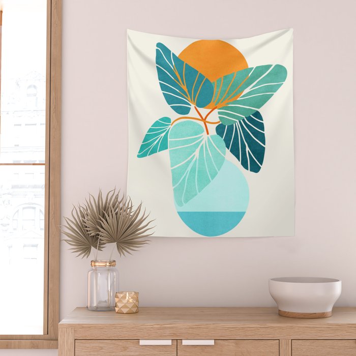 Tropical Symmetry Retro Botanic Wall Tapestry Gallery Image 2
