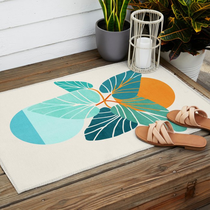 Tropical Symmetry Retro Botanic Outdoor Rug Gallery Image 2