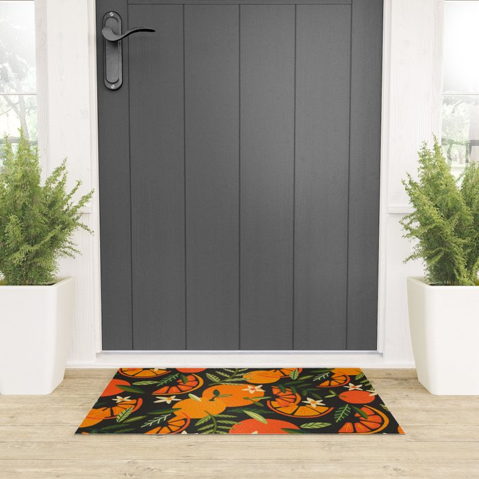 Orange Blooms - Charcoal Welcome Mat Gallery Image 3