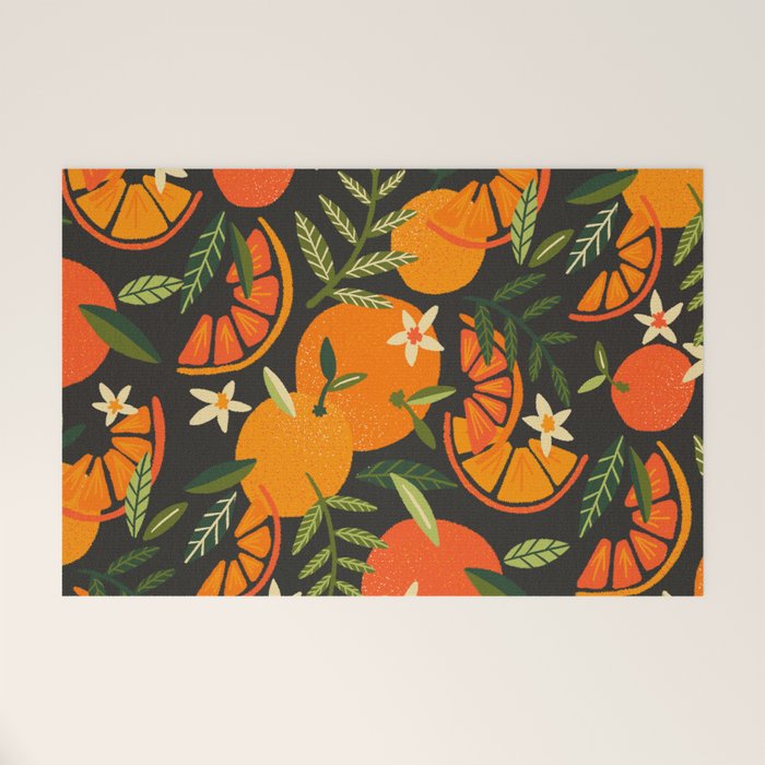 Orange Blooms - Charcoal Welcome Mat Gallery Image 1
