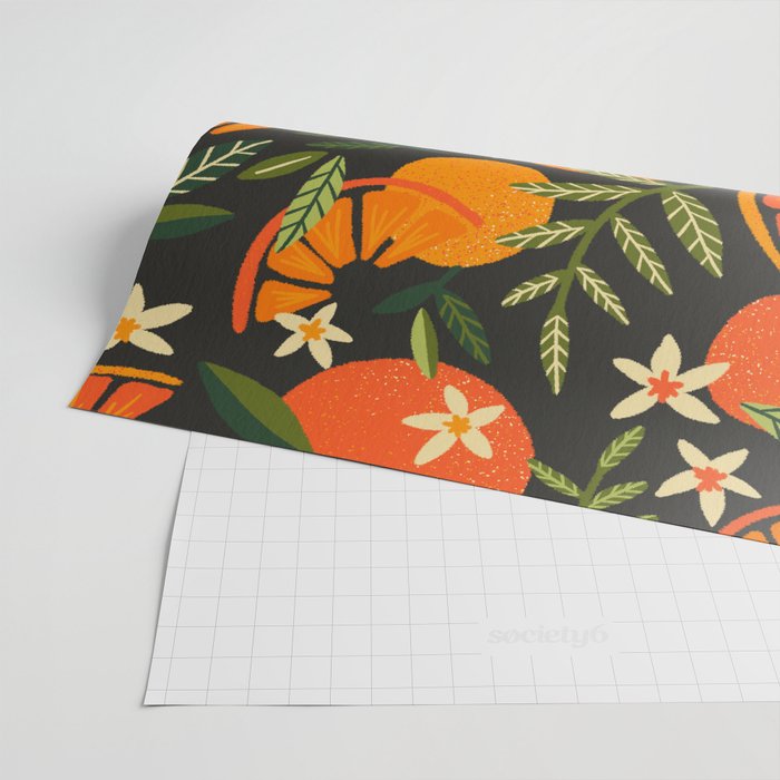 Orange Blooms - Charcoal Wrapping Paper Gallery Image 2