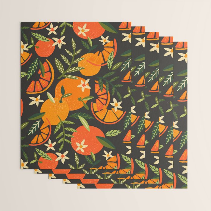 Orange Blooms - Charcoal Wrapping Paper Gallery Image 3