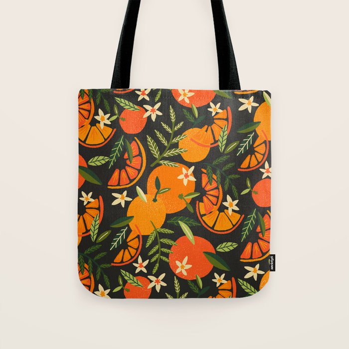 Orange Blooms - Charcoal Tote Bag Gallery Image 1