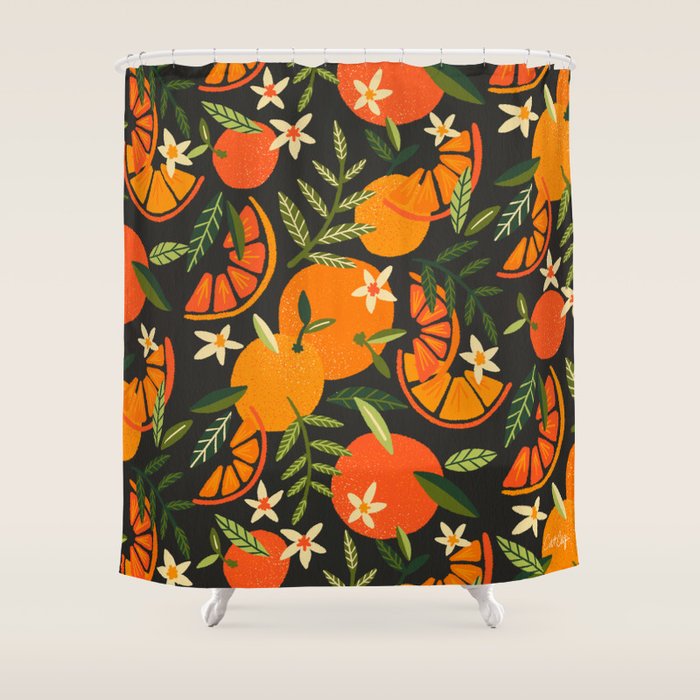 Orange Blooms - Charcoal Shower Curtain Gallery Image 1