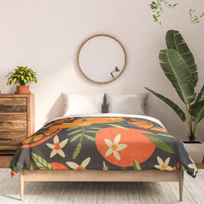 Orange Blooms - Charcoal Comforter Gallery Image 3
