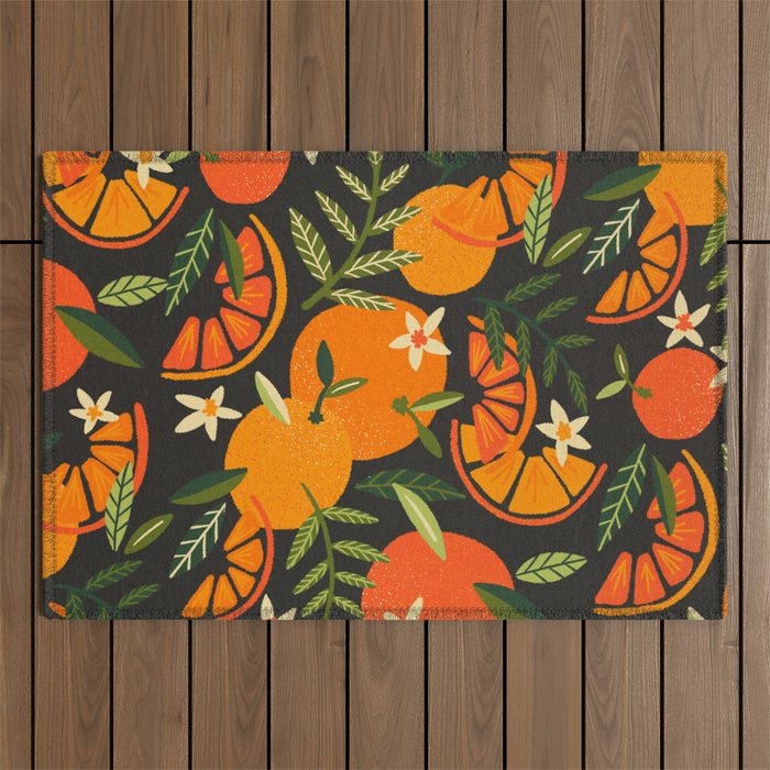 Orange Blooms â Charcoal Outdoor Rug Gallery Image 1