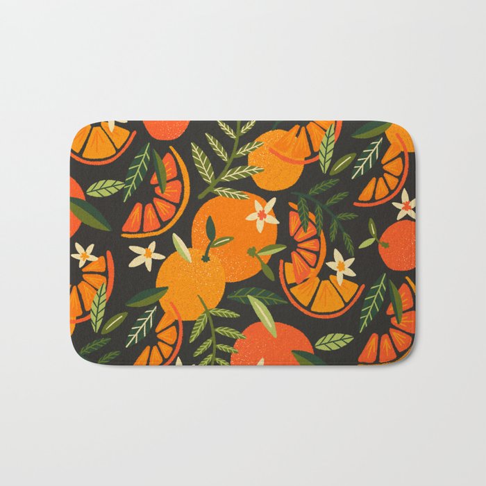 Orange Blooms - Charcoal Bath Mat Gallery Image 1
