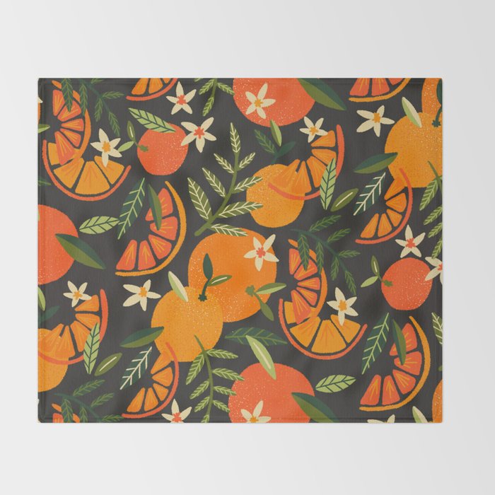 Orange Blooms - Charcoal Throw Blanket Gallery Image 2