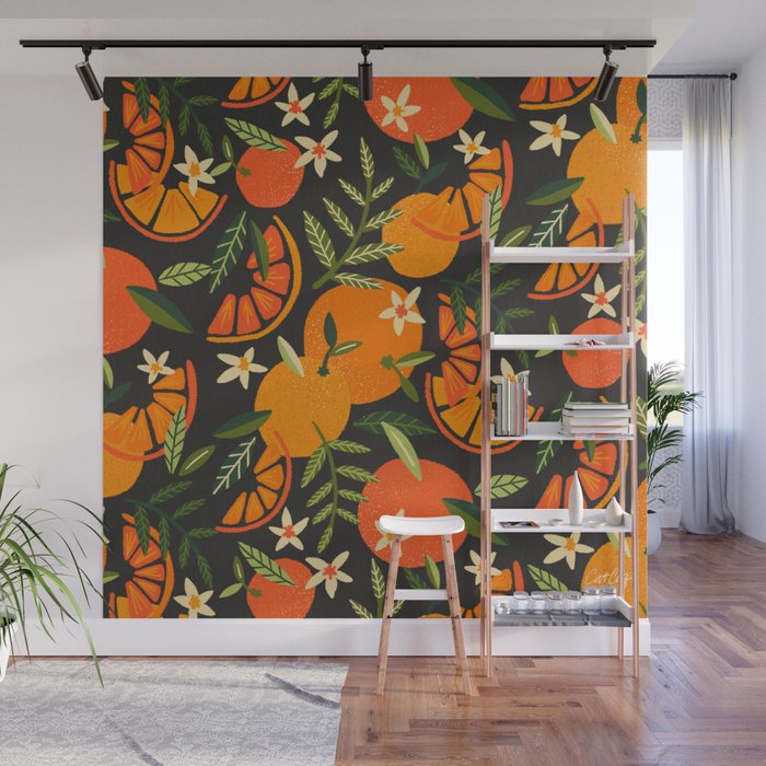 Orange Blooms - Charcoal Wall Mural Gallery Image 1