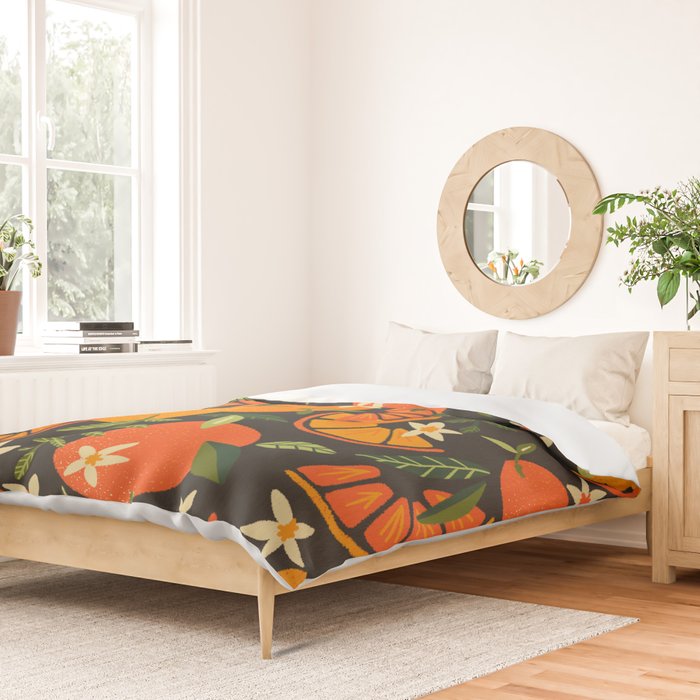 Orange Blooms - Charcoal Duvet Cover Gallery Image 2