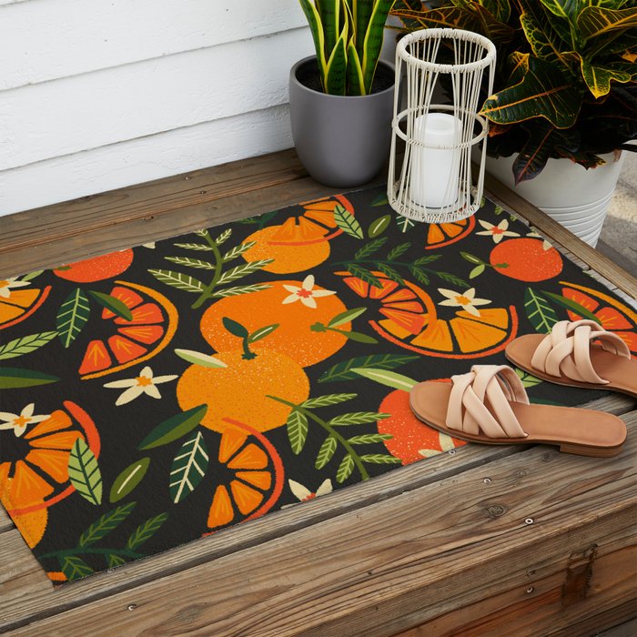 Orange Blooms â Charcoal Outdoor Rug Gallery Image 2