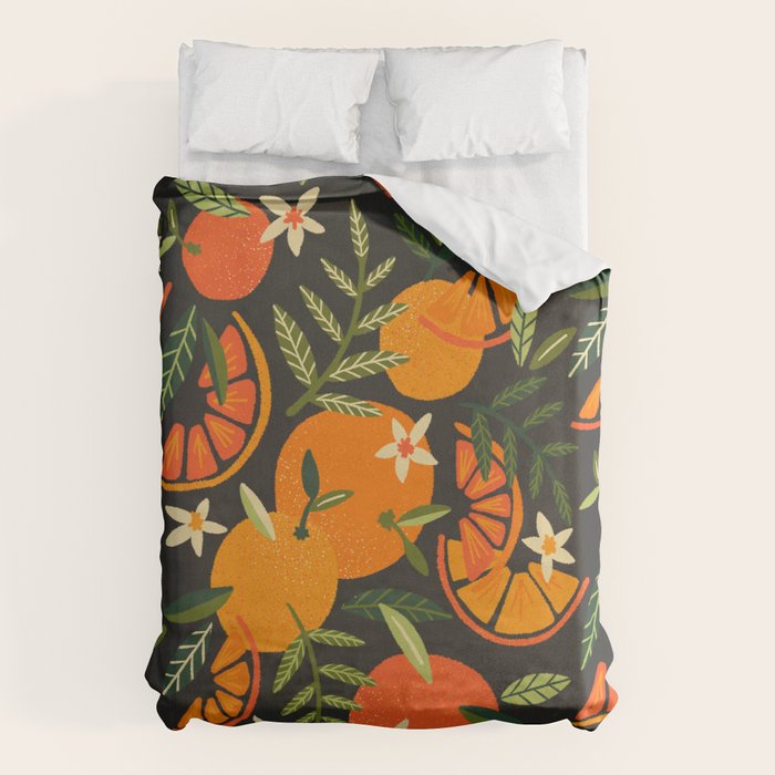 Orange Blooms - Charcoal Duvet Cover Gallery Image 6