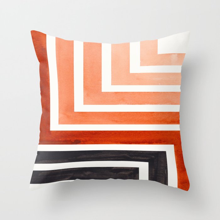 Burnt Sienna Mid Century Modern Watercolor Colorful Ancient Aztec Art Pattern Minimalist Geometric P Throw Pillow Gallery Image 6