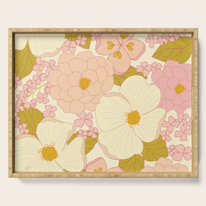 Pink Pastel Vintage Floral Pattern Serving Tray Gallery Image 1