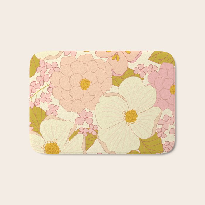 Pink Pastel Vintage Floral Pattern Bath Mat Gallery Image 1