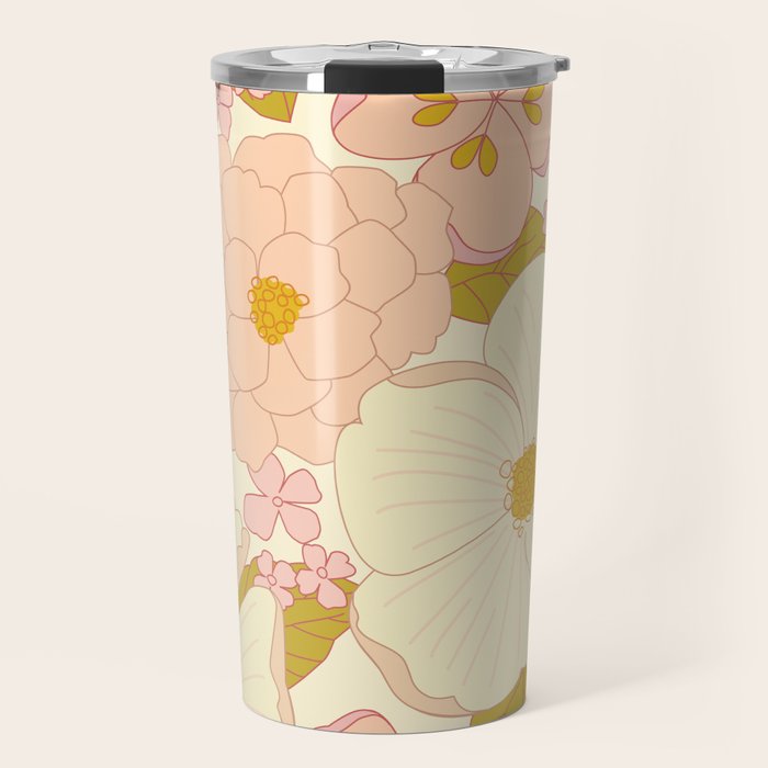 Pink Pastel Vintage Floral Pattern Travel Mug Gallery Image 1