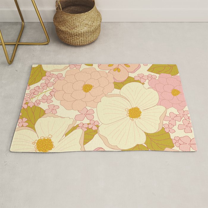 Pink Pastel Vintage Floral Pattern Rug Gallery Image 1