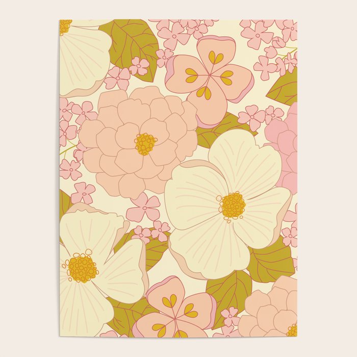 Pink Pastel Vintage Floral Pattern Poster Gallery Image 4