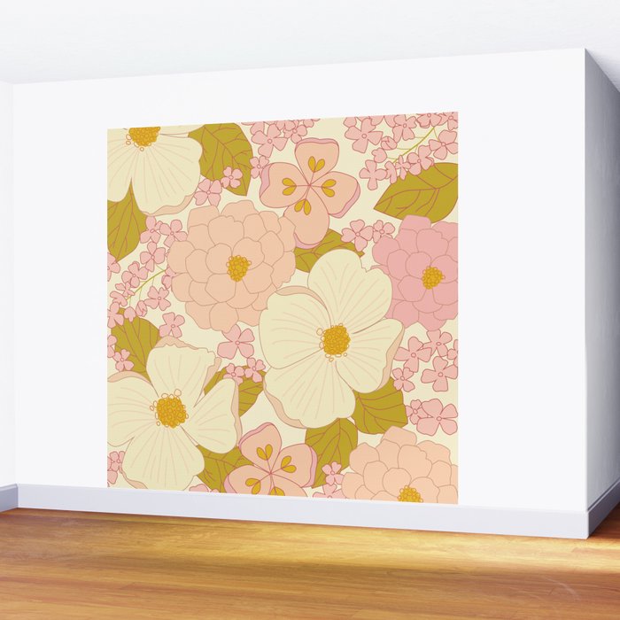 Pink Pastel Vintage Floral Pattern Wall Mural Gallery Image 2