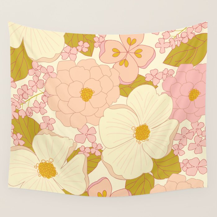 Pink Pastel Vintage Floral Pattern Wall Tapestry Gallery Image 4