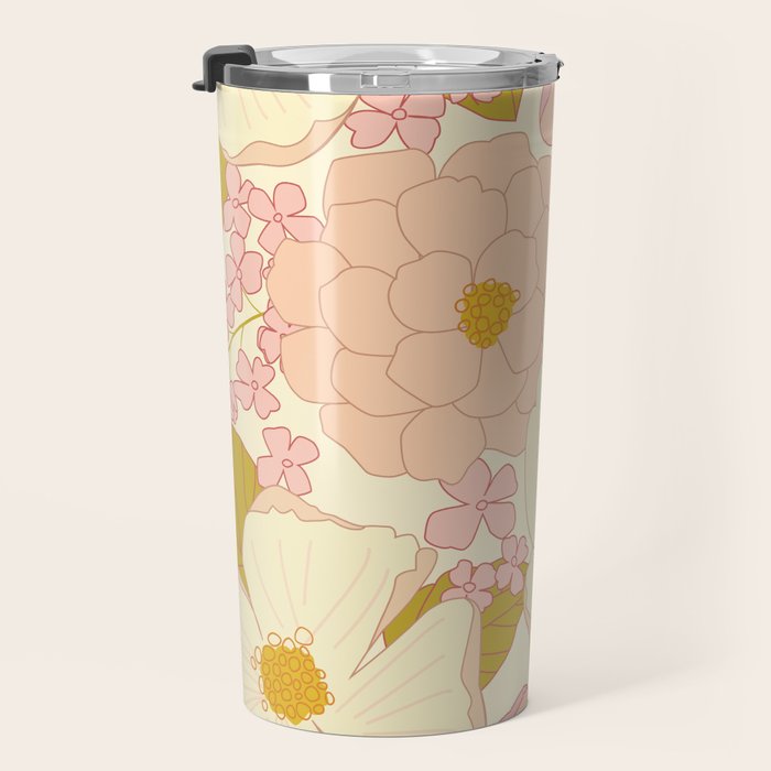 Pink Pastel Vintage Floral Pattern Travel Mug Gallery Image 3