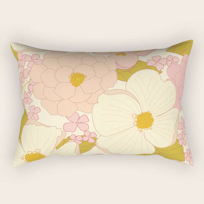 Pink Pastel Vintage Floral Pattern Rectangular Pillow Gallery Image 1