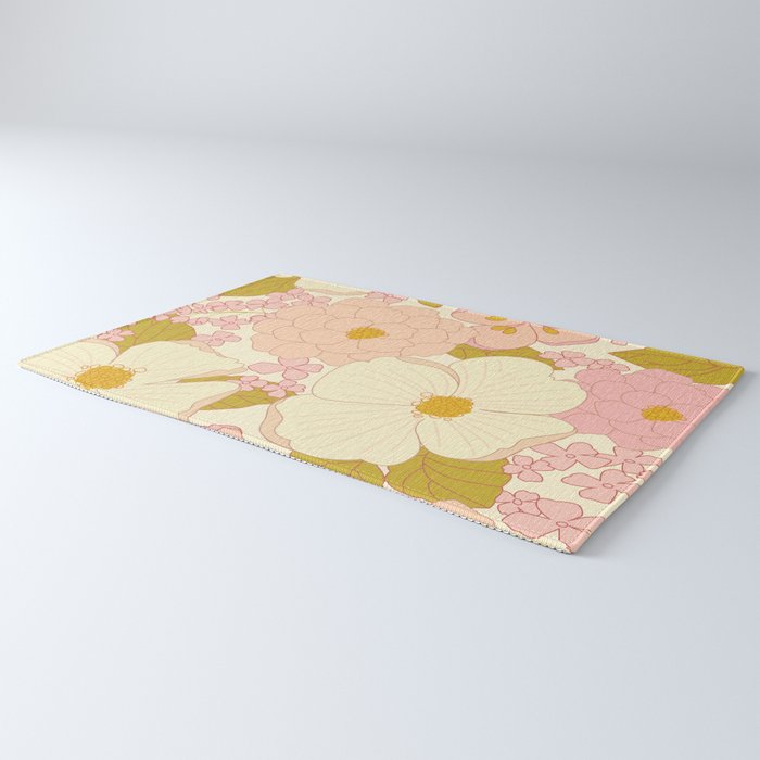 Pink Pastel Vintage Floral Pattern Rug Gallery Image 3