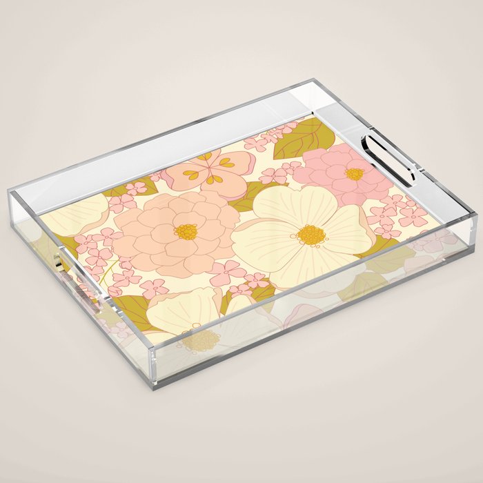 Pink Pastel Vintage Floral Pattern Acrylic Tray Gallery Image 1
