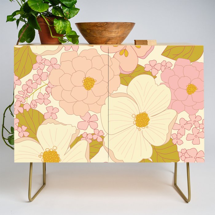 Pink Pastel Vintage Floral Pattern Credenza Gallery Image 1