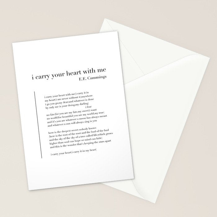 i carry your heart with me by E.E. Cummings Stationery Card Gallery Image 2