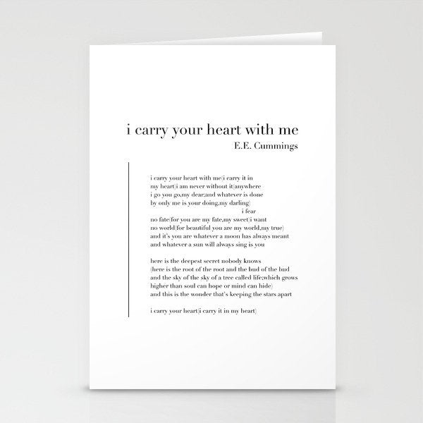 i carry your heart with me by E.E. Cummings Stationery Card Gallery Image 2