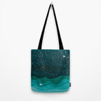 Starry Ocean, teal sailboat watercolor sea waves night Tote Bag Gallery Image 2