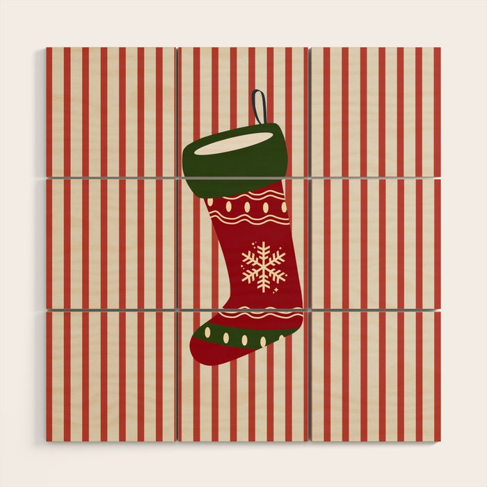 Christmas Stocking Red Wood Wall Art Gallery Image 1