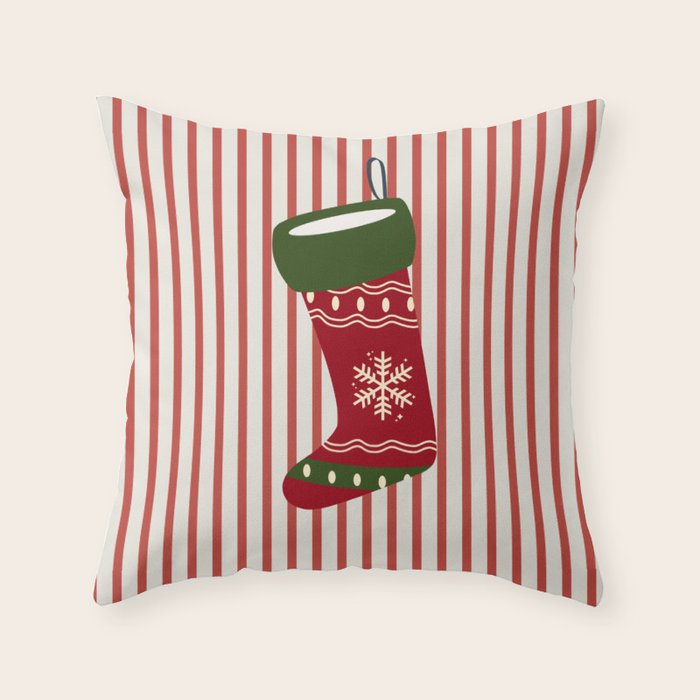 Christmas Stocking Red Throw Pillow Gallery Image 1
