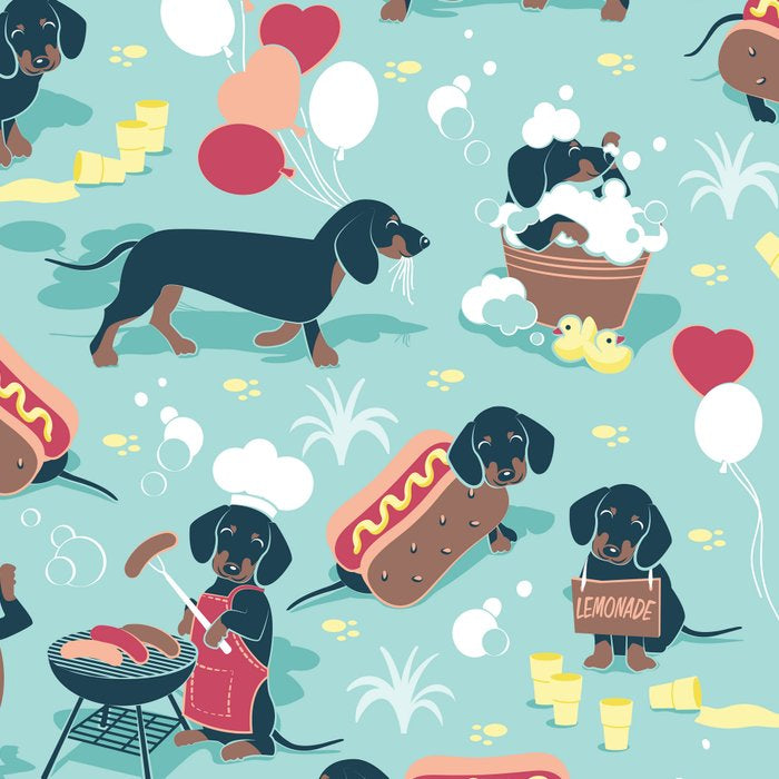 Hot dogs and lemonade // aqua background navy dachshunds Coffee Mug Gallery Image 2