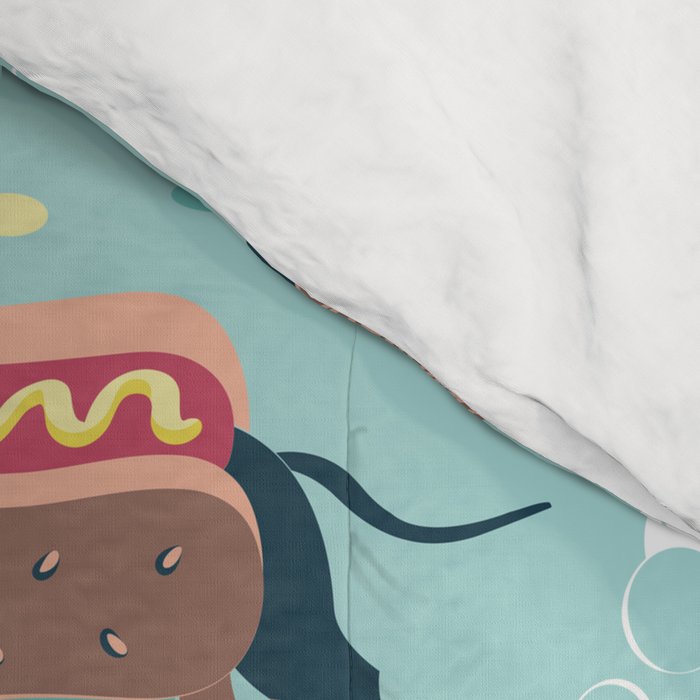 Hot dogs and lemonade // aqua background navy dachshunds Comforter Gallery Image 4