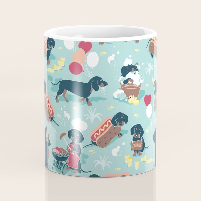Hot dogs and lemonade // aqua background navy dachshunds Coffee Mug Gallery Image 4