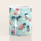 Hot dogs and lemonade // aqua background navy dachshunds Coffee Mug Gallery Image 4