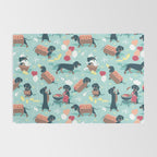 Hot dogs and lemonade // aqua background navy dachshunds Rug Gallery Image 2