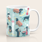 Hot dogs and lemonade // aqua background navy dachshunds Coffee Mug Gallery Image 1