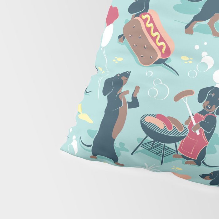 Hot dogs and lemonade // aqua background navy dachshunds Pillow Sham Gallery Image 4