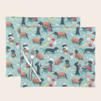 Hot dogs and lemonade // aqua background navy dachshunds Placemat Gallery Image 1